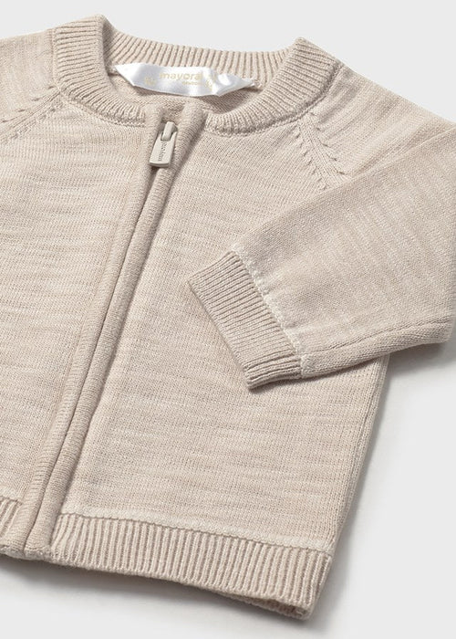 Newborn Boy Beige Tricot Zip - Up Jumper