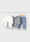 Newborn Boy Blue & Beige Bunny 3 - Piece Tracksuit