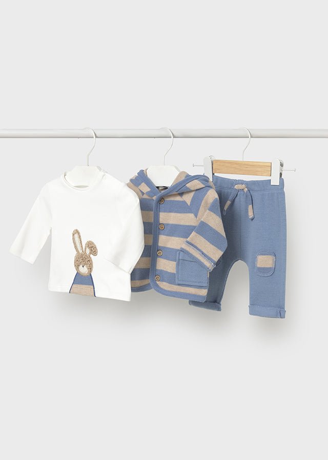 Newborn Boy Blue & Beige Bunny 3 - Piece Tracksuit