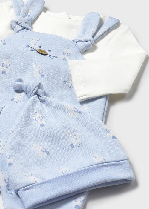 Newborn Boy Blue Bunny Dungaree & Hat Set