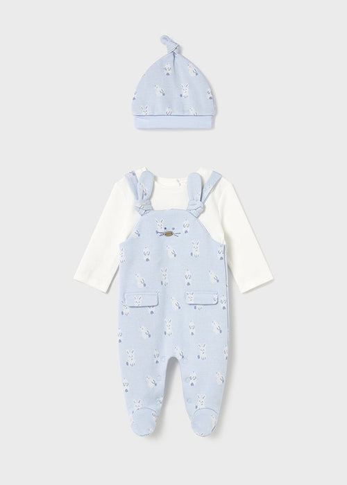 Newborn Boy Blue Bunny Dungaree & Hat Set