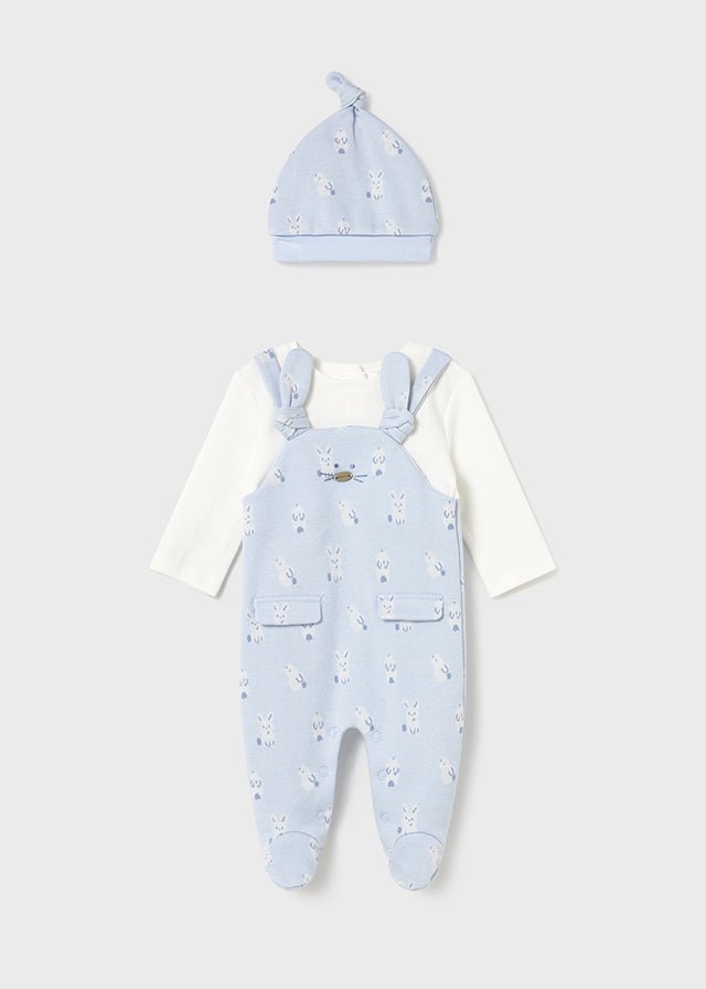 Newborn Boy Blue Bunny Dungaree & Hat Set