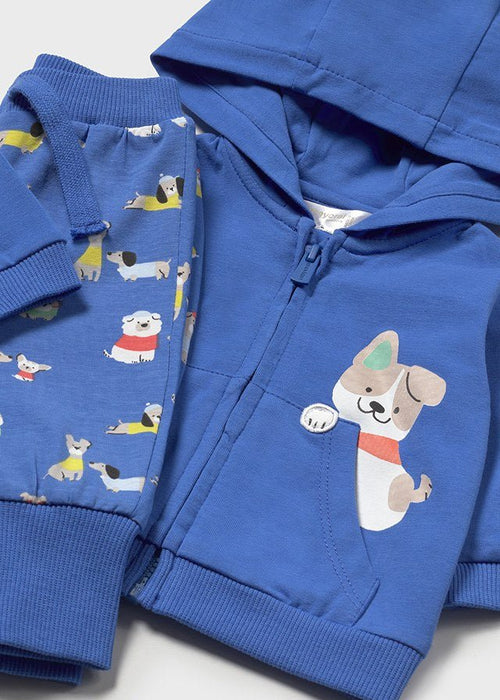 Newborn Boy Blue Dog Print 3 - Piece Tracksuit Set