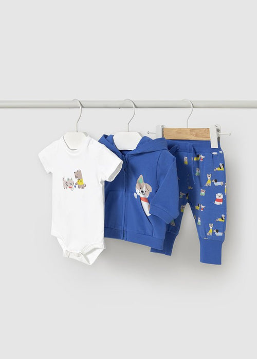 Newborn Boy Blue Dog Print 3 - Piece Tracksuit Set