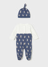 Newborn Boy Blue Dungaree & Hat Set