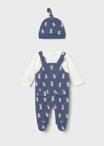 Newborn Boy Blue Dungaree & Hat Set