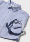 Newborn Boy Blue Shirt with Bow Tie