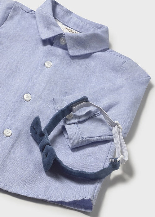 Newborn Boy Blue Shirt with Bow Tie