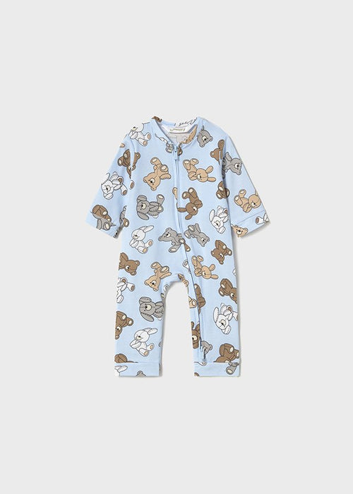 Newborn Boy Blue Teddy Bear Print Sleepsuit