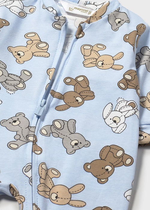 Newborn Boy Blue Teddy Bear Print Sleepsuit