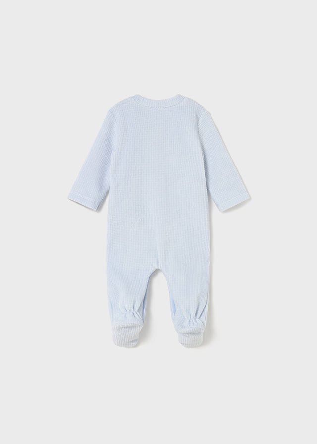 Newborn Boy Blue Velour Bunny Babygrow