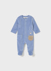 Newborn Boy Blue Velour Bunny Babygrow