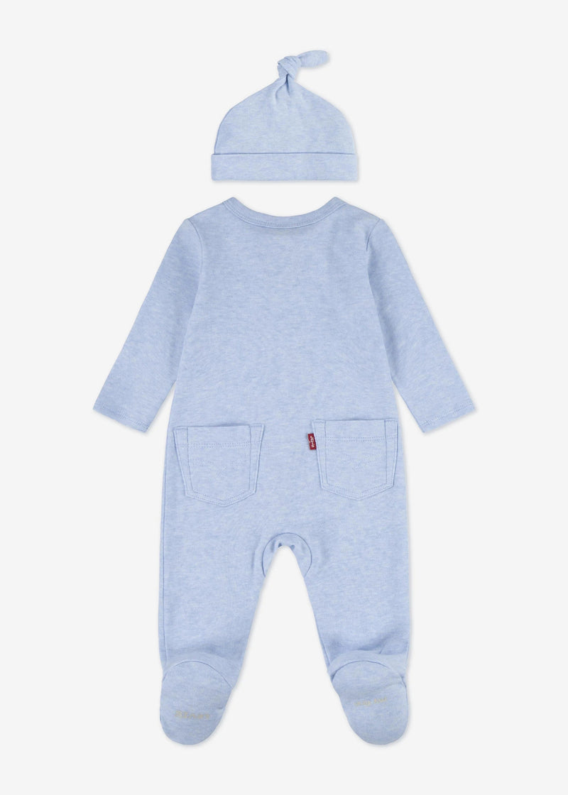 Newborn Boy Blue Zip - Up Coverall & Hat Set
