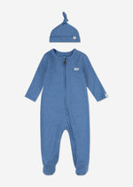 Newborn Boy Blue Zip - Up Coverall & Hat Set