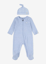 Newborn Boy Blue Zip - Up Coverall & Hat Set