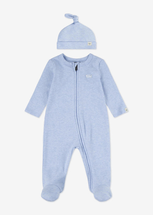 Newborn Boy Blue Zip - Up Coverall & Hat Set