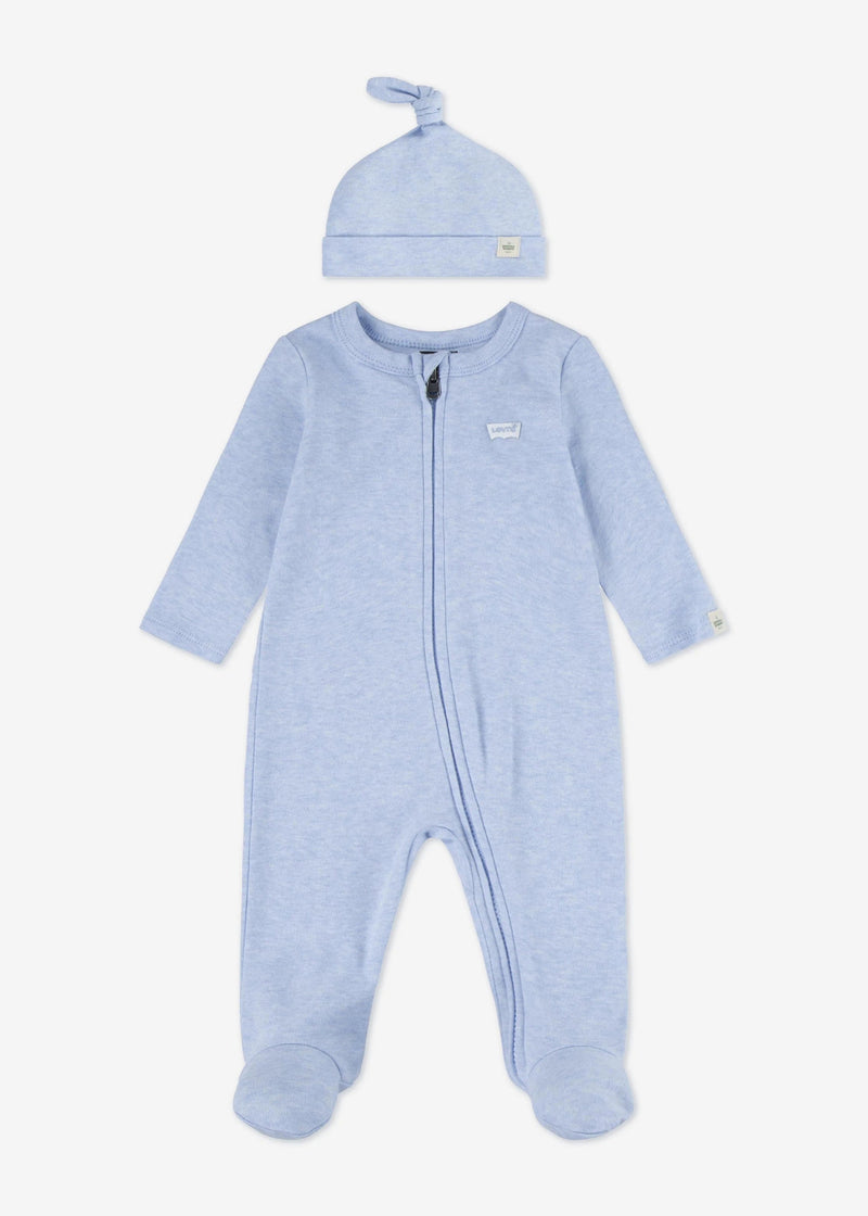Newborn Boy Blue Zip - Up Coverall & Hat Set