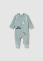 Newborn Boy Dinosaur Velour Babygrow