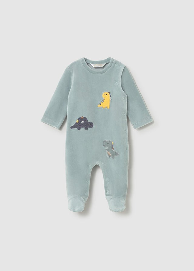 Newborn Boy Dinosaur Velour Babygrow