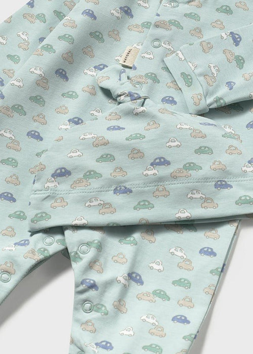 Newborn Boy Green Car Print Babygrow & Hat Set