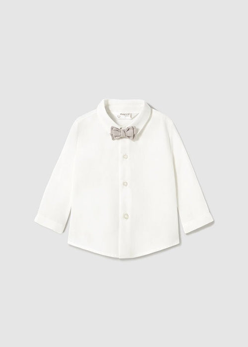 Newborn Boy Ivory Long Sleeve Shirt & Bow Tie