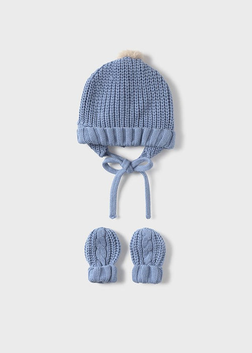 Newborn Boy Knitted Hat & Mittens Set – Blue
