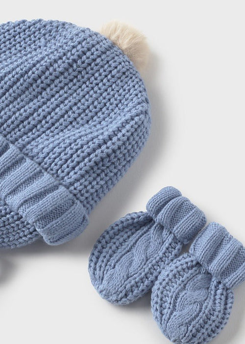 Newborn Boy Knitted Hat & Mittens Set – Blue