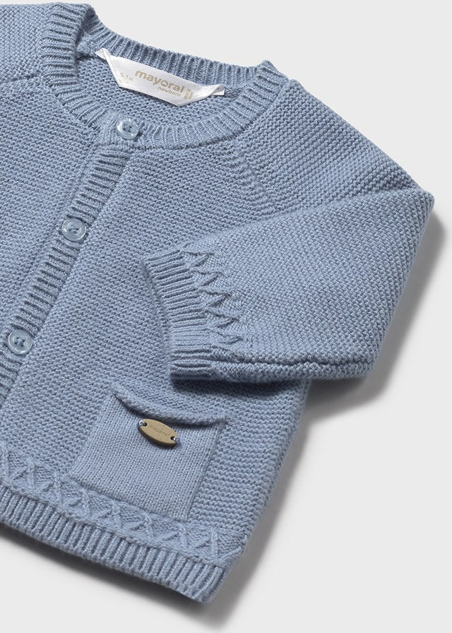 Newborn Boy Light Blue Knit Cardigan with Pockets