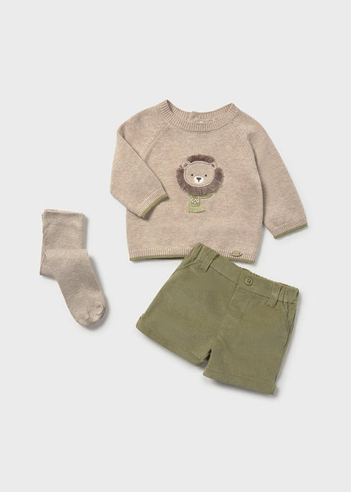 Newborn Boy Lion Jumper Shorts & Tights Set