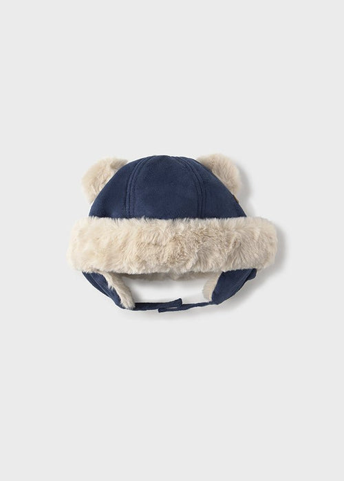 Newborn Boy Navy Bear - Ear Faux Fur Hat