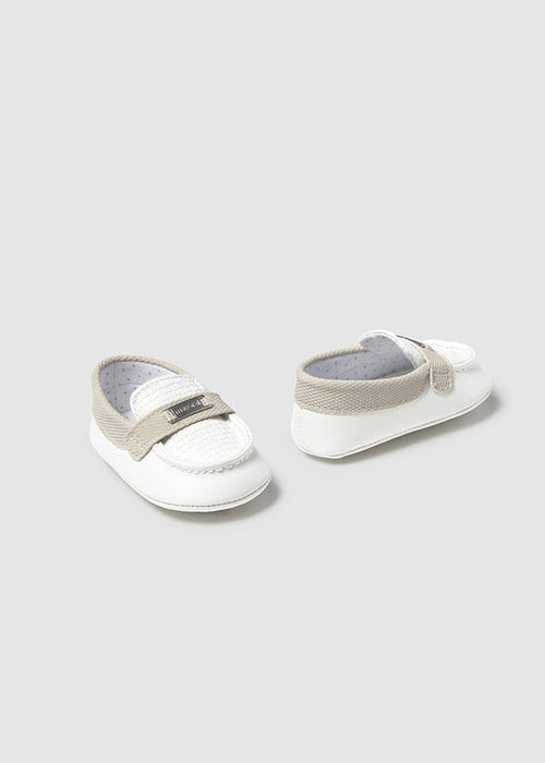 Newborn Boy Off - White Moccasins with Contrast Trim