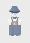 Newborn Boy Teddy Dungaree Set With Hat