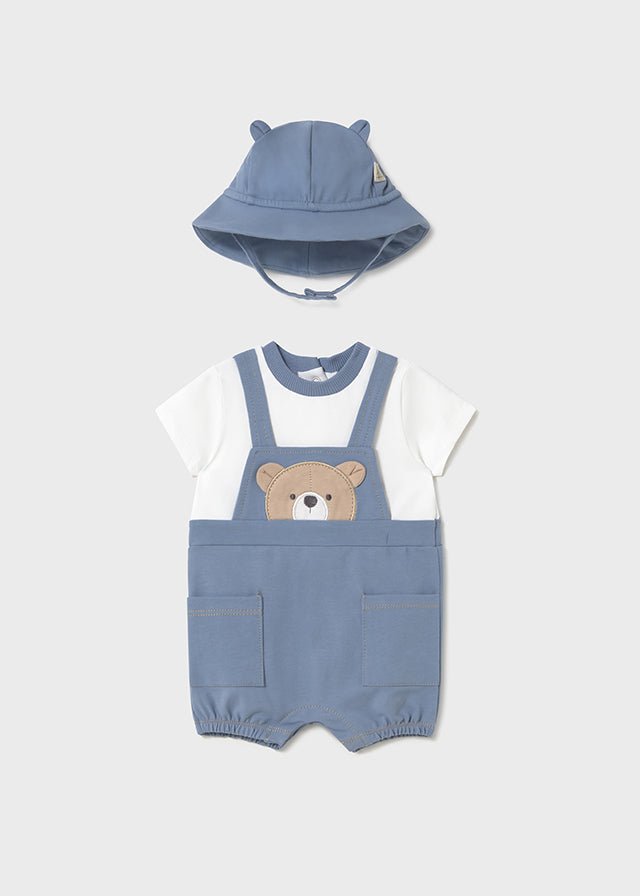 Newborn Boy Teddy Dungaree Set With Hat