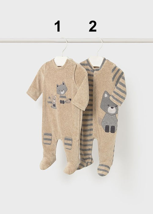 Newborn Boy Velour Animal Babygrow