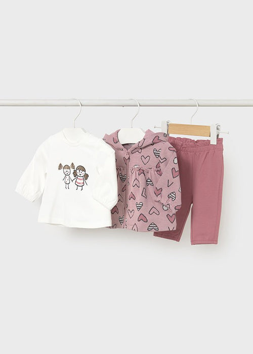 Newborn Girl 3 - Piece Heart Tracksuit Set