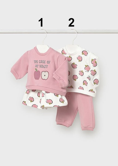 Newborn Girl Apple Print Pullover & Bottom Sets