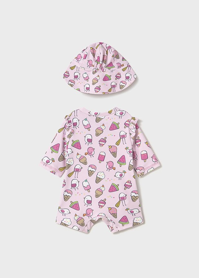 Newborn Girl Bathing Bodysuit with Hat