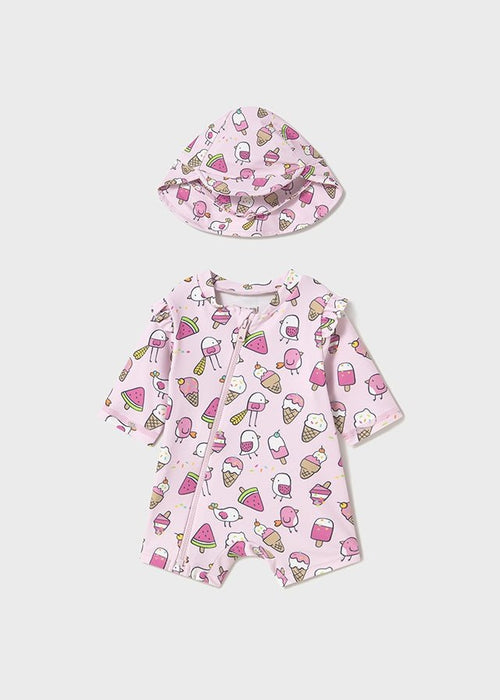 Newborn Girl Bathing Bodysuit with Hat