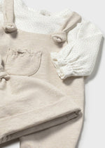 Newborn Girl Beige Dungaree Romper Set