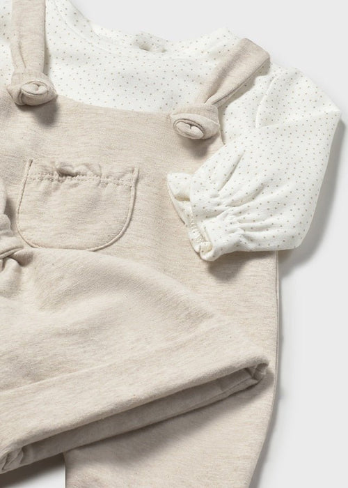 Newborn Girl Beige Dungaree Romper Set