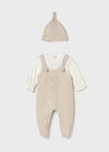Newborn Girl Beige Dungaree Romper Set