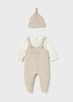 Newborn Girl Beige Dungaree Romper Set