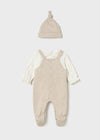 Newborn Girl Beige Dungaree Romper Set