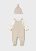 Newborn Girl Beige Dungaree Romper Set