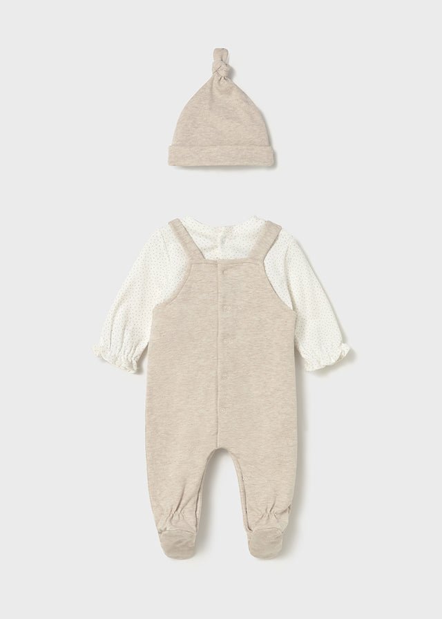 Newborn Girl Beige Dungaree Romper Set