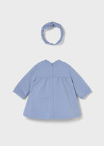 Newborn Girl Blue Puppy Dress Set