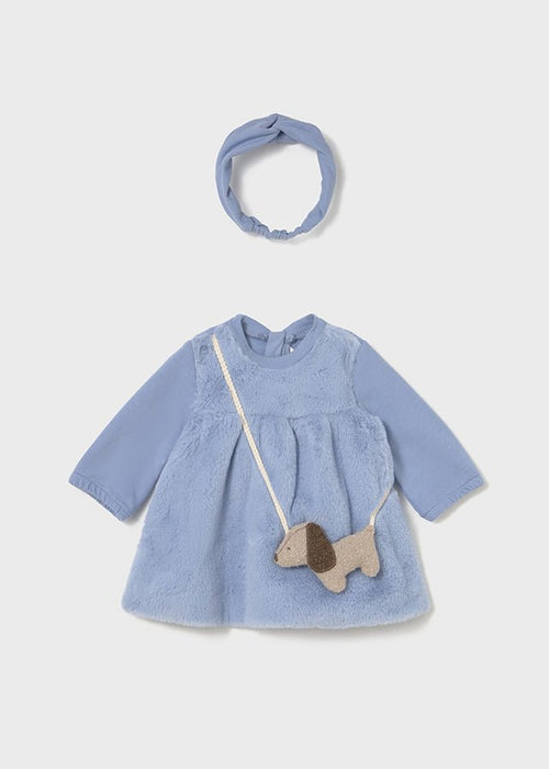 Newborn Girl Blue Puppy Dress Set