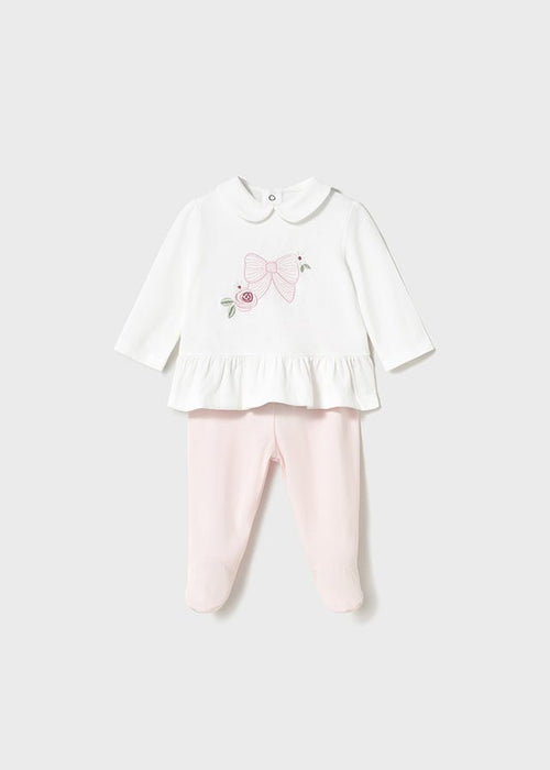 Newborn Girl Bow Embroidered Two - Piece Set