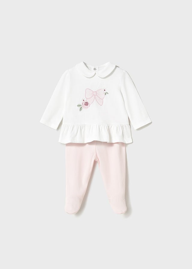 Newborn Girl Bow Embroidered Two - Piece Set