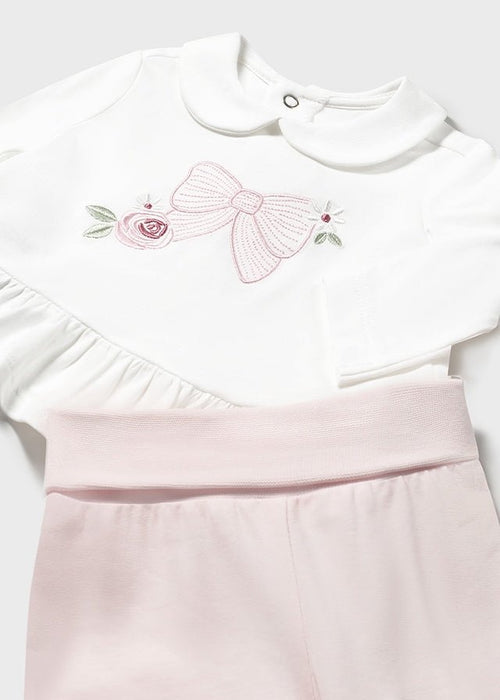 Newborn Girl Bow Embroidered Two - Piece Set